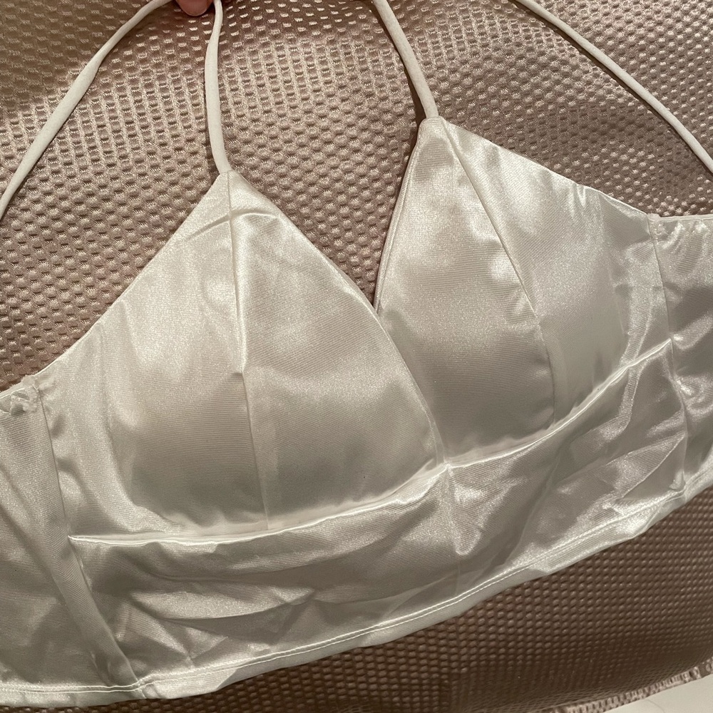 NWT S white satin bralette longline top spaghetti PRICE FINAL - Picture 4 of 8